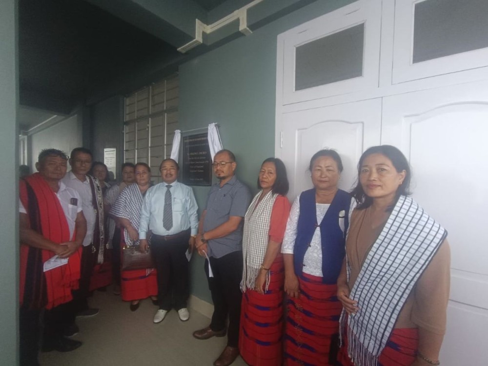 Imkong L. Imchen, MLA and Advisor, with officials of the Mangmetong Women Union Mokokchung and others during the inauguration of the Union’s Golden Jubilee Souvenir Building at Sangtemla Ward, Mokokchung on June 16.